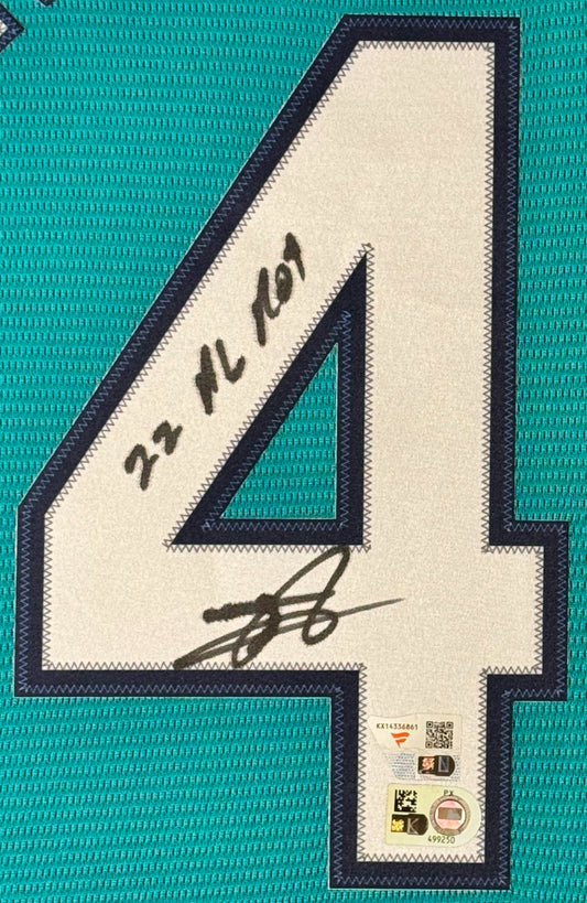 Julio Rodriguez Signed Seattle Mariners Nike Jersey Framed Fanatics & MLB COA INSCRIBED - Close up of Number