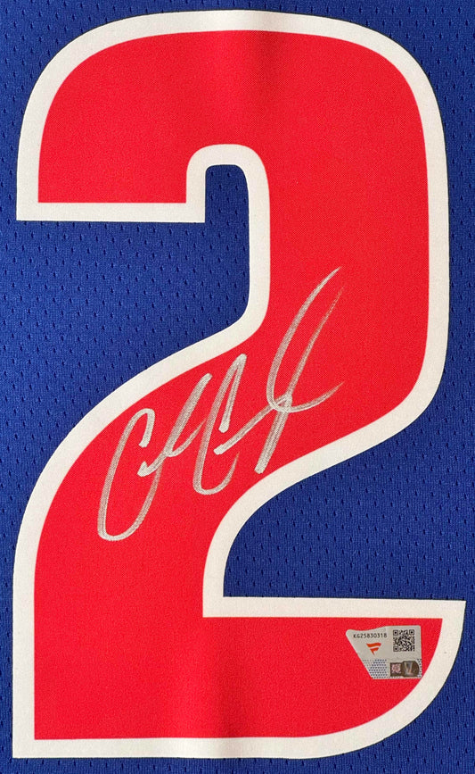 Cade Cunningham Signed Detroit Pistons Nike Jersey Framed Fanatics COA - Close up of Number