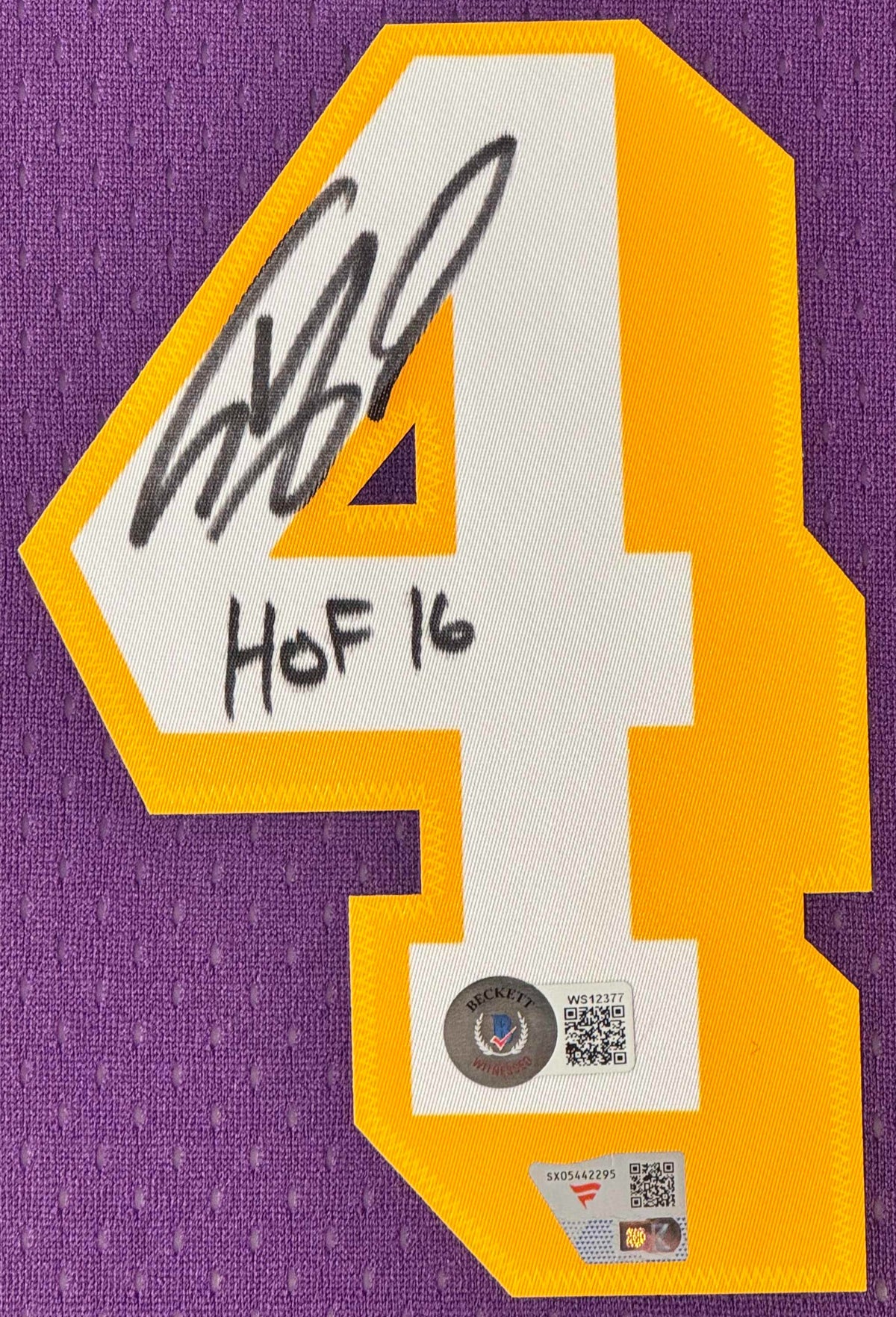 Shaquille O'Neal Signed Los Angeles Lakers Mitchell & Ness Jersey Framed Beckett & Fanatics COA INSCRIBED - Close up of Number