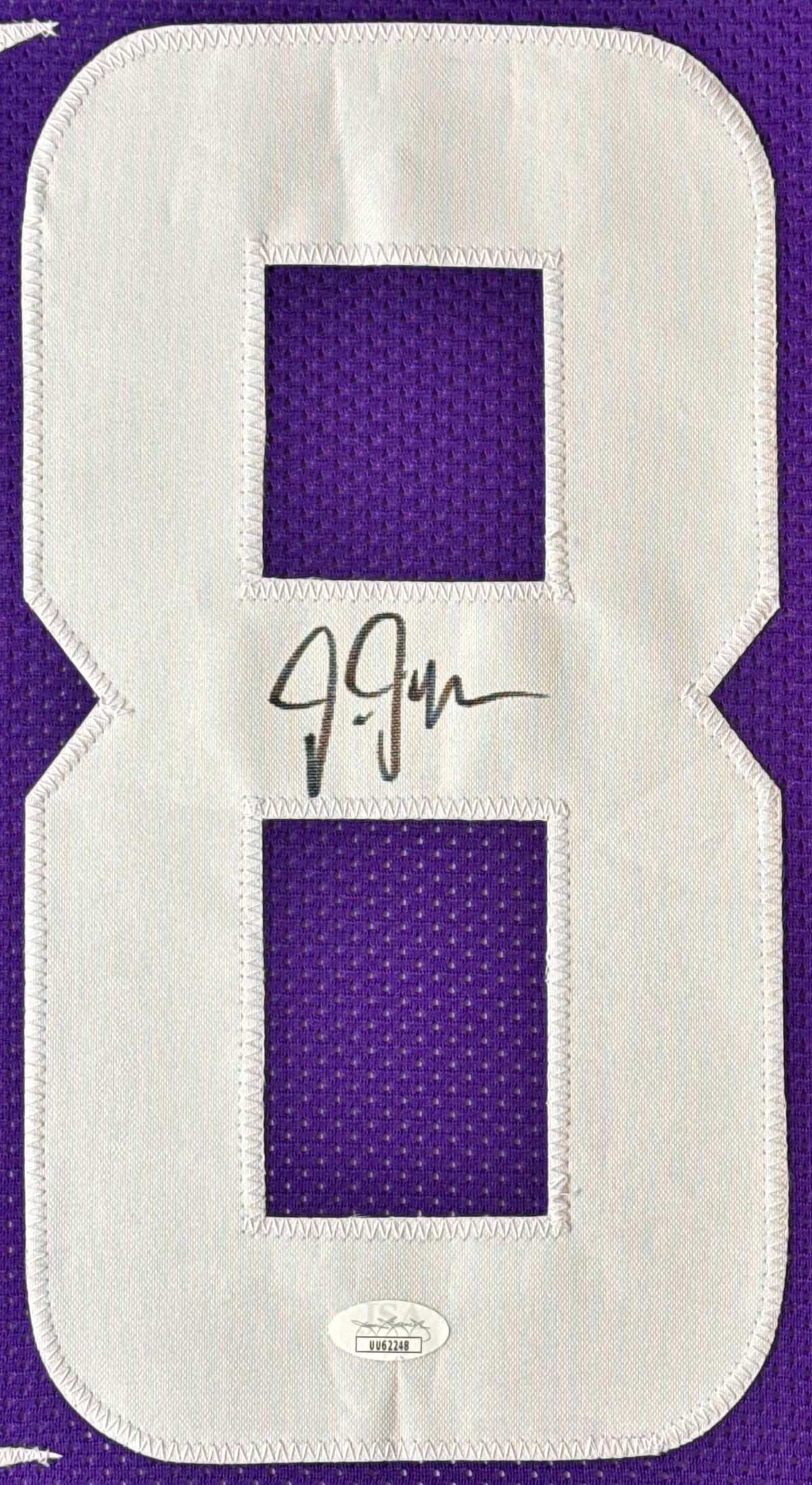 Justin Jefferson Signed Minnesota Vickings Nike Jersey Framed JSA COA - Close up of Number
