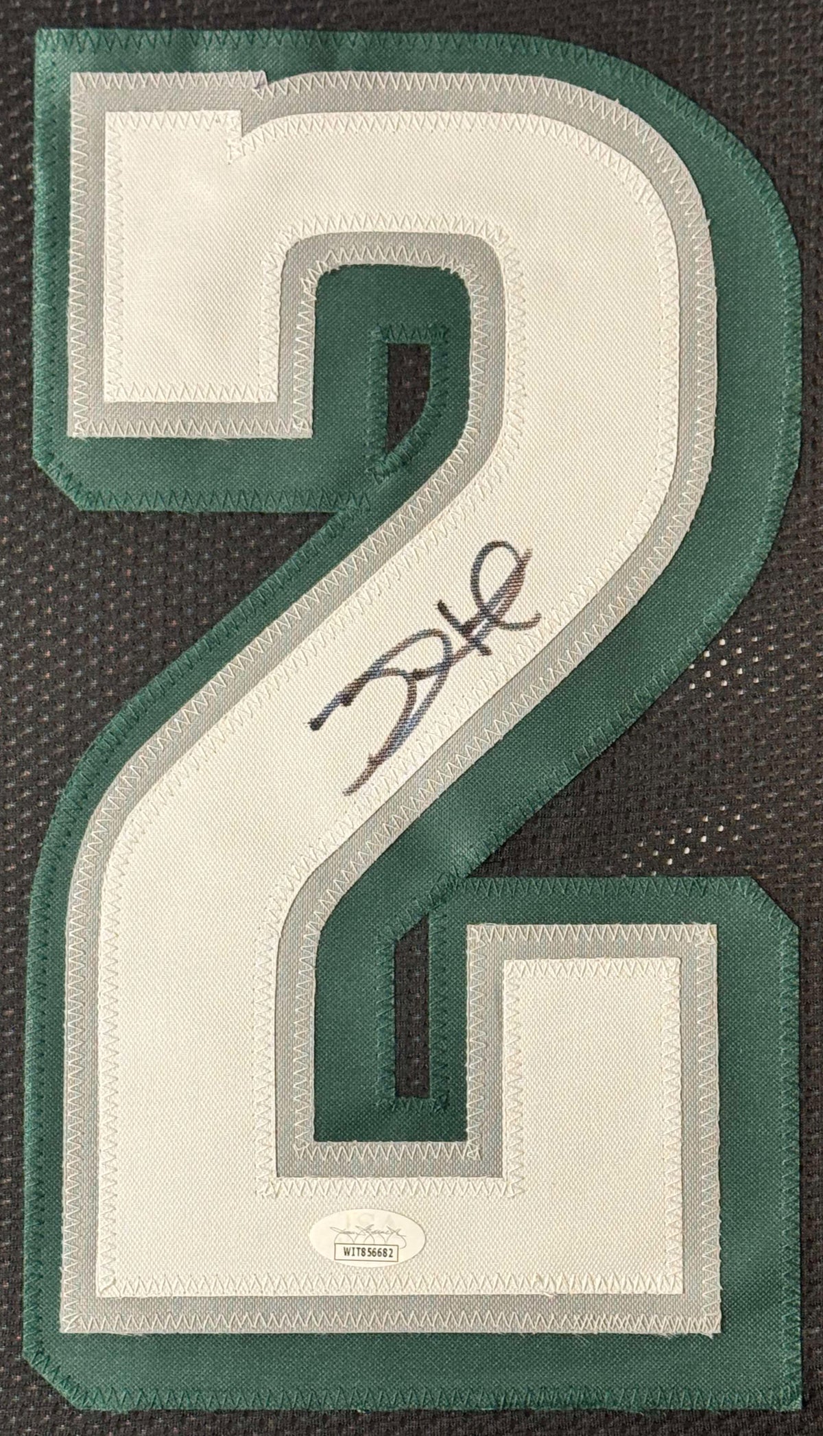 Jalen Hurts Signed Philadelphia Eagles Jersey Framed JSA COA - Close up of Number