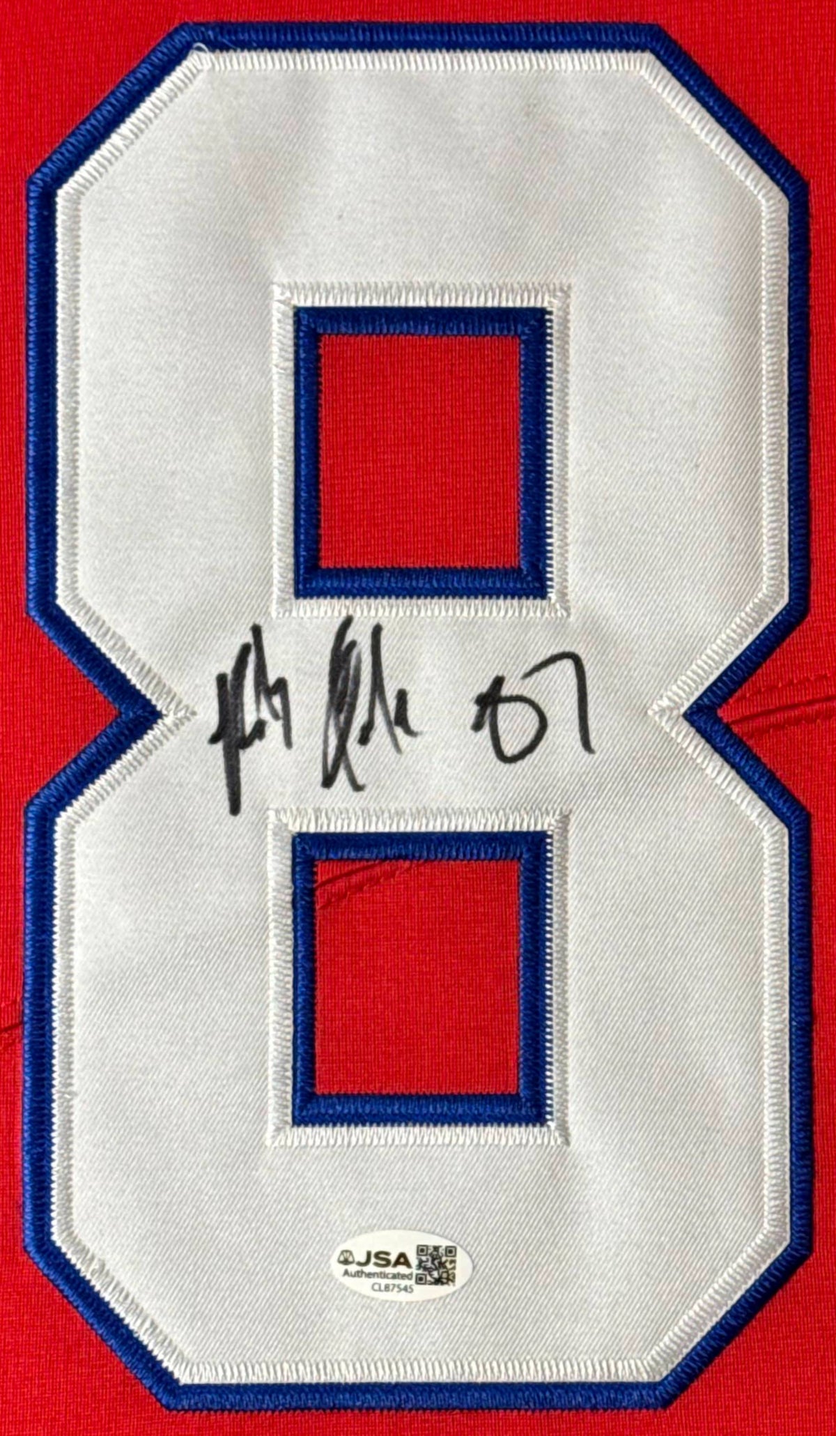 Rob Gronkowski Signed New England Patriots Nike Jersey Framed JSA COA - Close up of Number