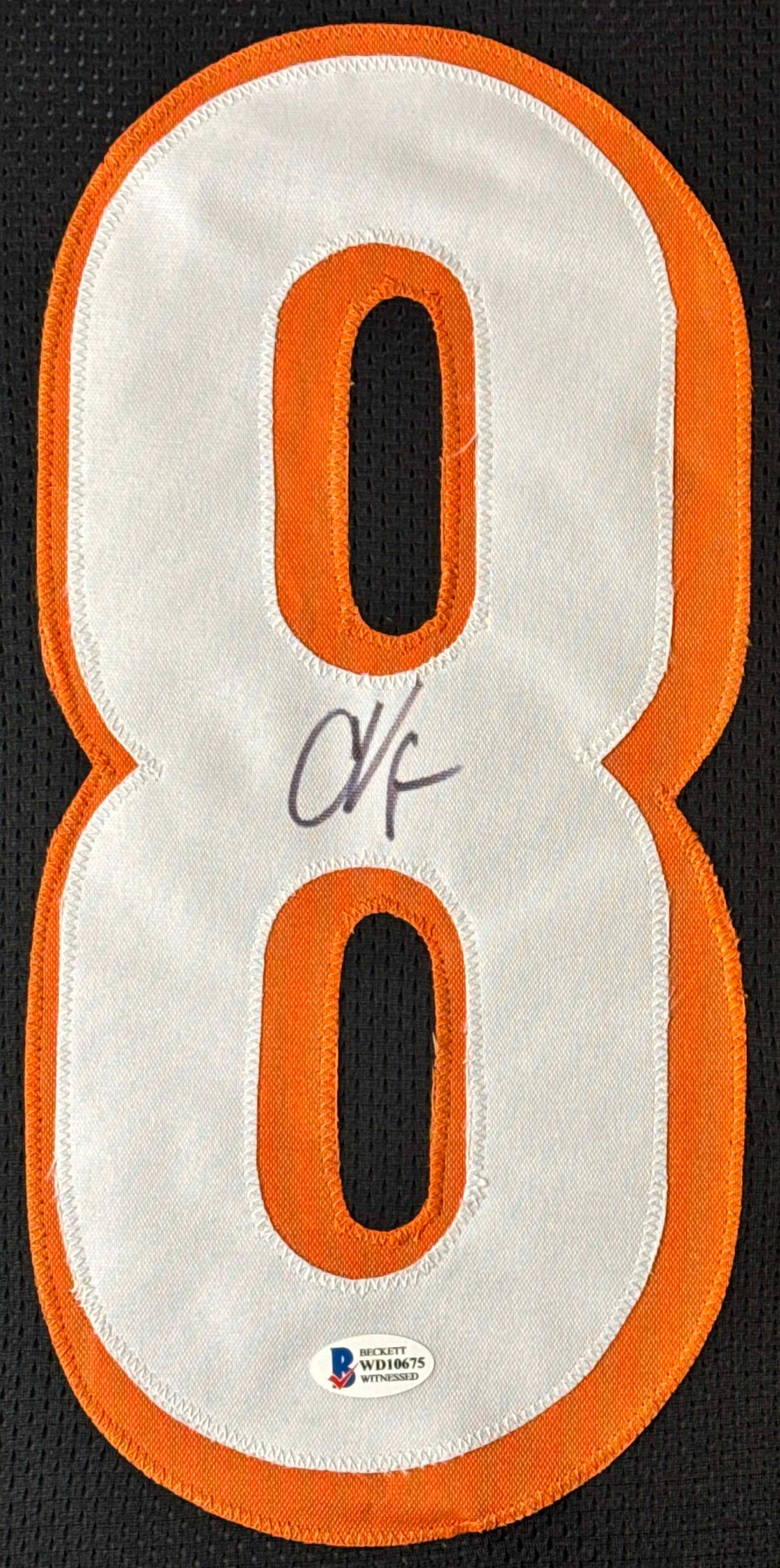 Chad Ochocinco Johnson Signed Cincinnati Bengals Jersey Framed Beckett COA - Close up of Number