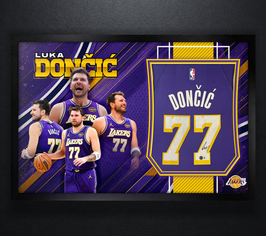 Luka Doncic Signed Los Angeles Lakers Nike Jersey Framed Beckett LOA & COA - Photo of frame