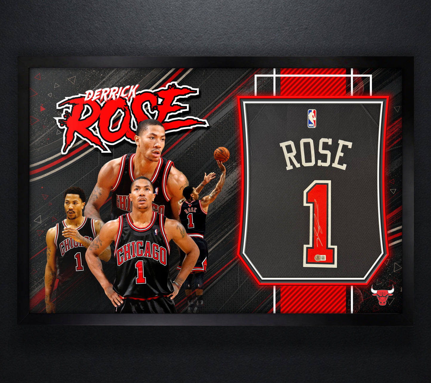 Derrick Rose Signed Chicago Bulls Nike Jersey Framed Beckett COA - Photo of frame