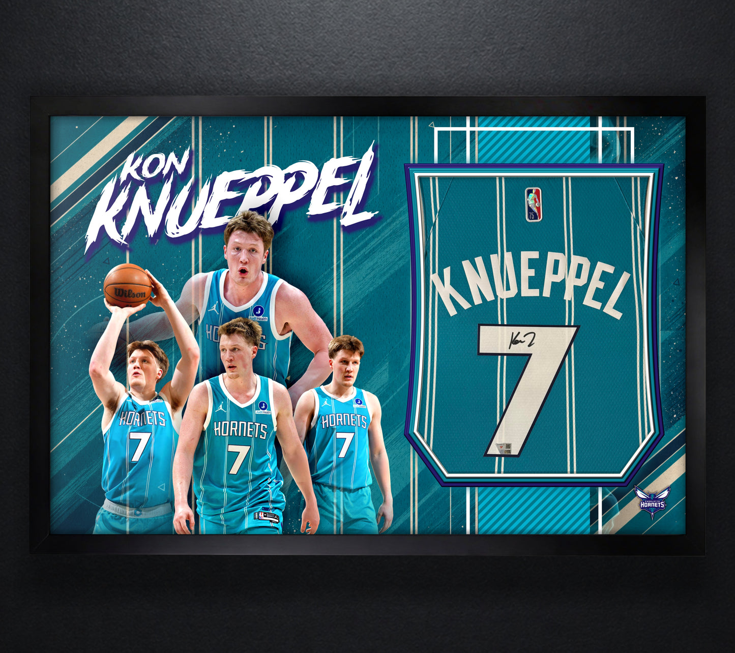 Kon Knueppel Signed Charlotte Hornets Nike Jersey Framed Fanatics COA - Photo of frame