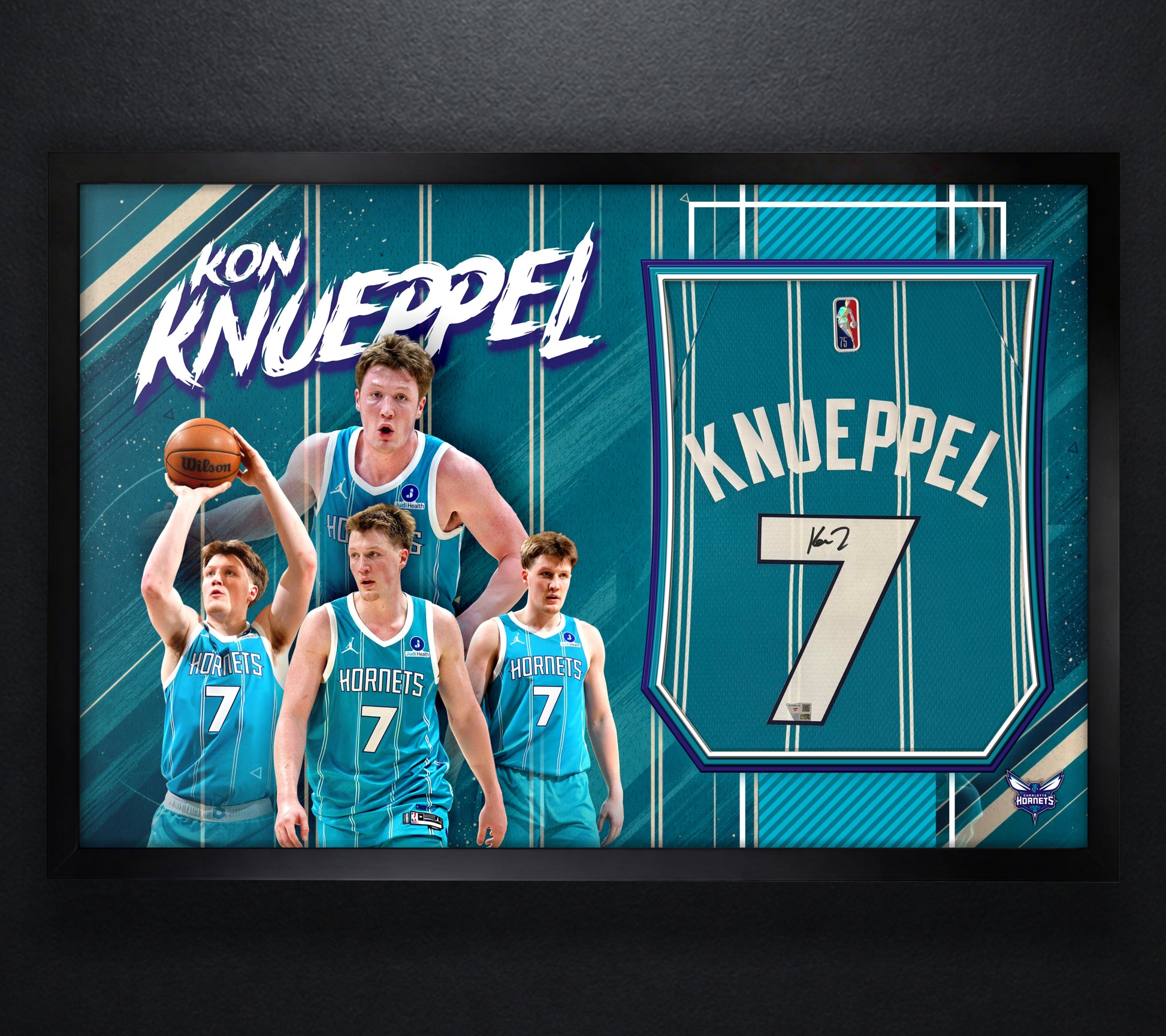 Kon Knueppel Signed Charlotte Hornets Nike Jersey Framed Fanatics COA - Photo of frame
