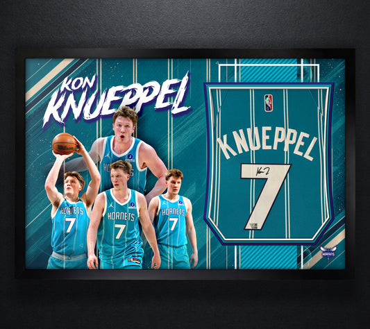 Kon Knueppel Signed Charlotte Hornets Nike Jersey Framed Fanatics COA - Photo of frame