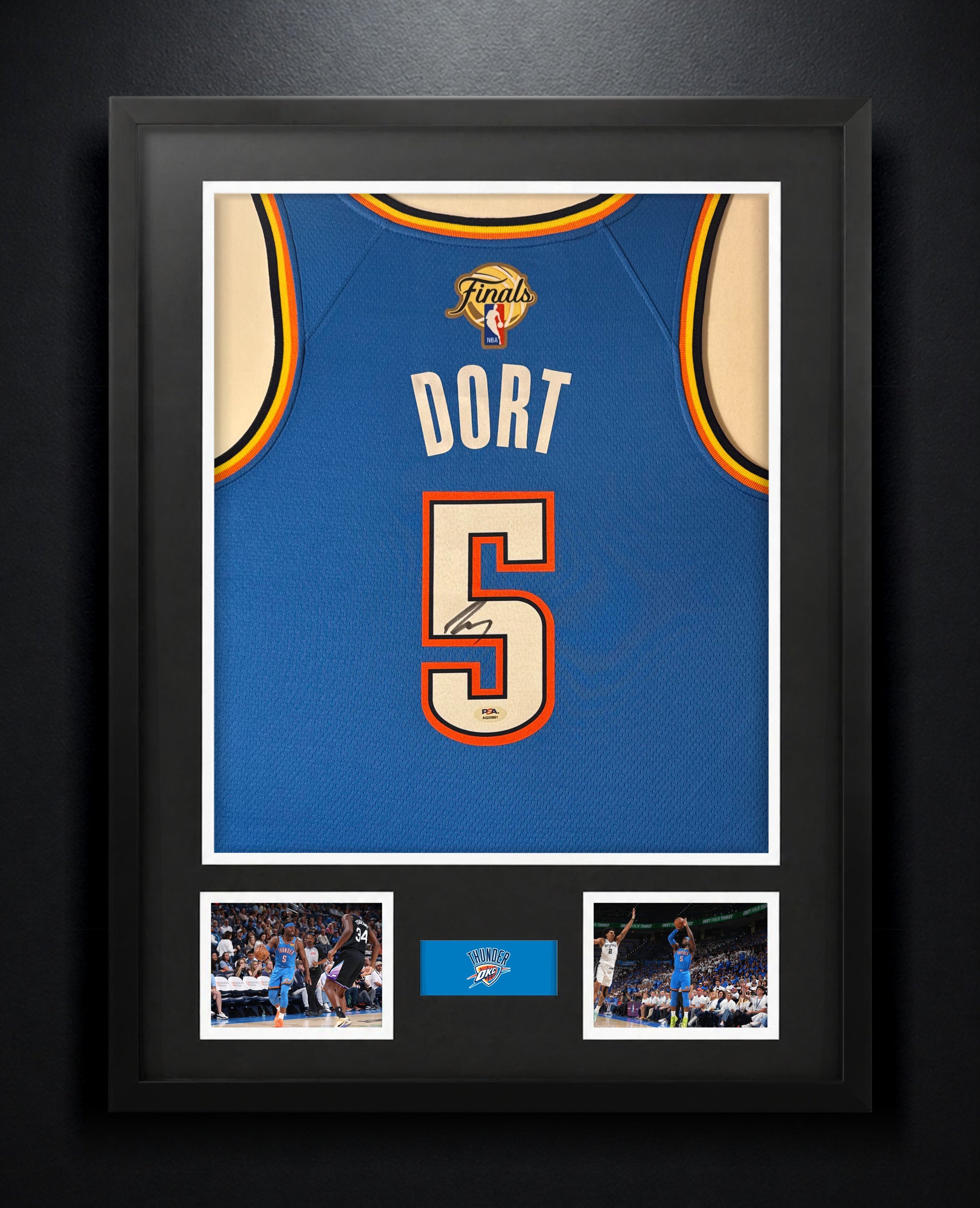 Luguentz Dort Signed Oklahoma City Thunder Nike Jersey Framed PSA COA - Photo of frame