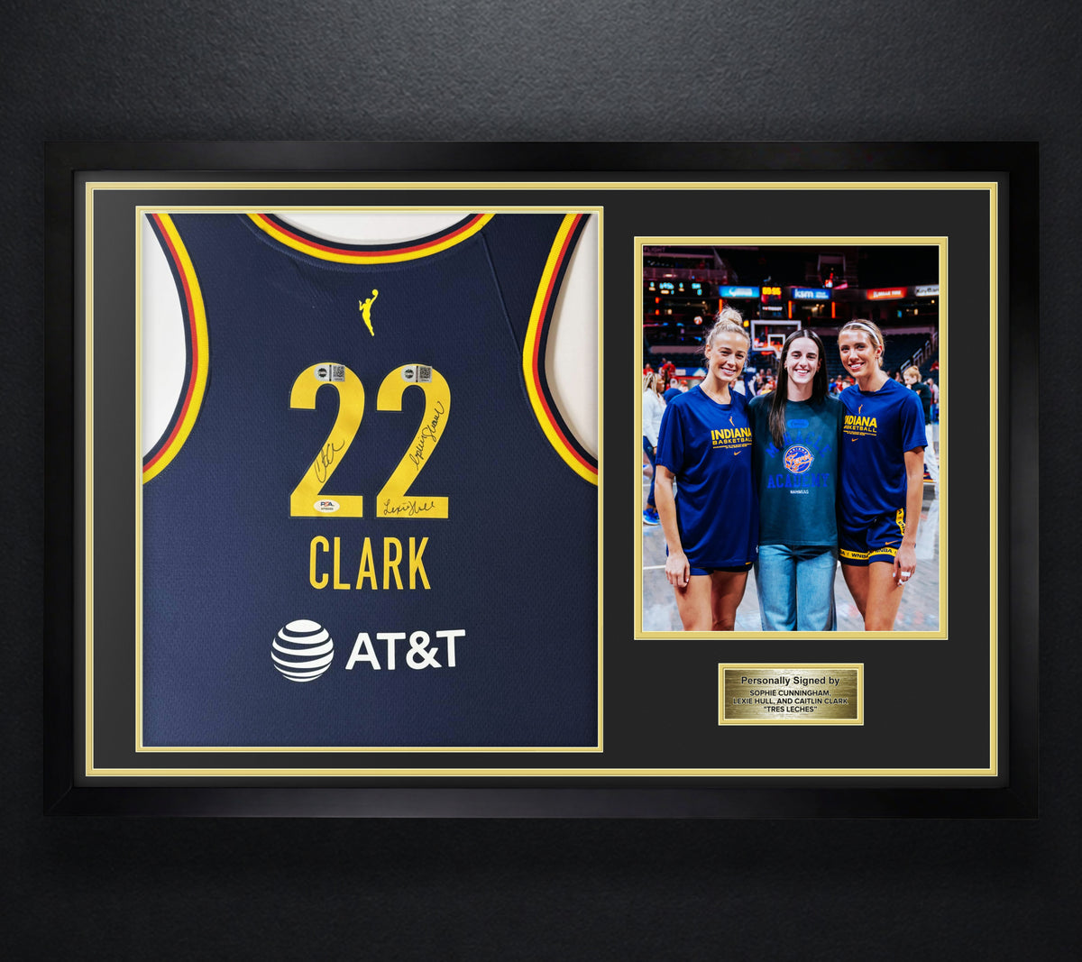 Caitlin Clark, Sophie Cunningham, And Lexie Hull Signed Indiana Fever Nike Jersey Framed PSA & SWAU COA - Photo of frame
