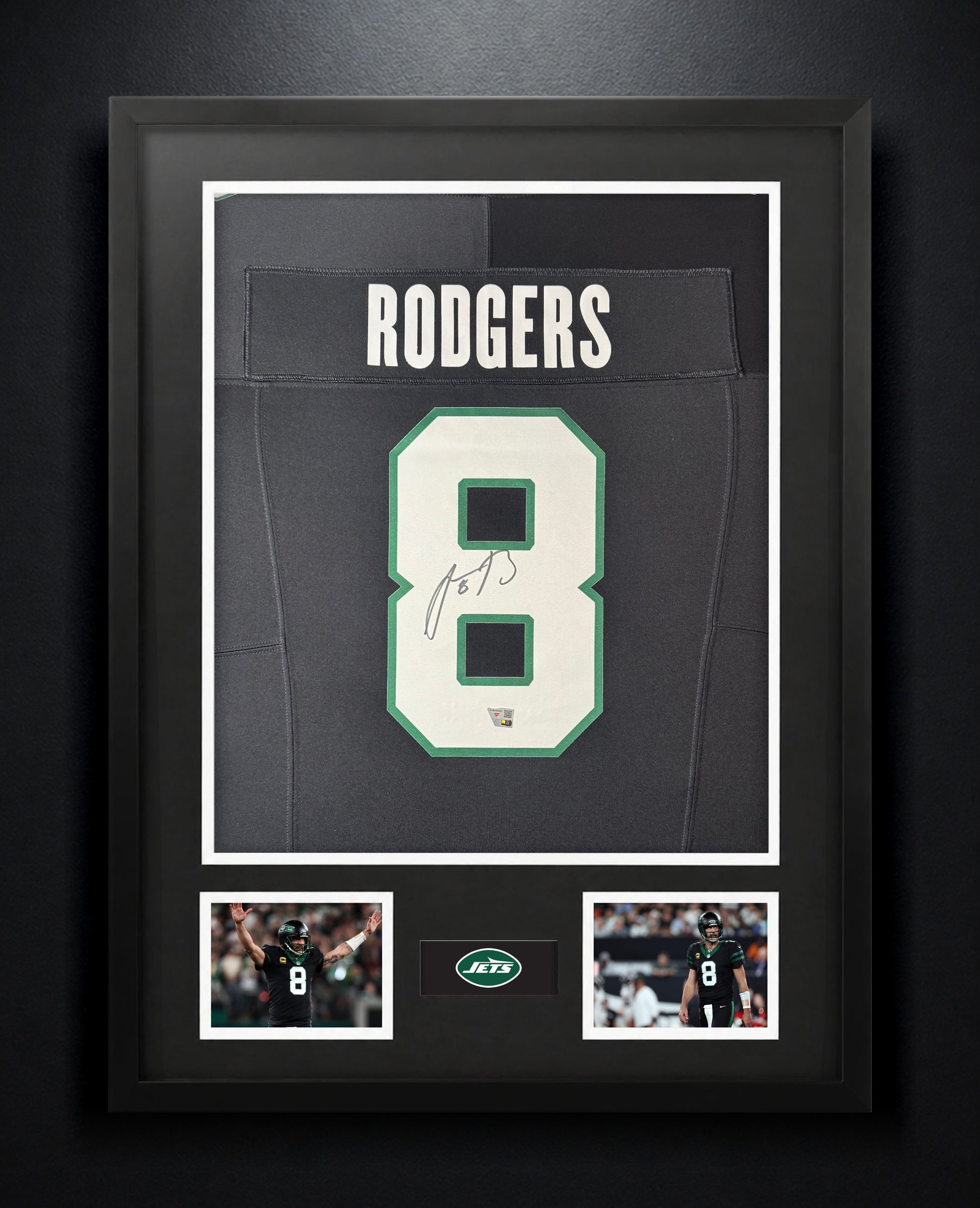 Aaron Rodgers Signed New York Jets Nike Jersey Framed Fanatics COA - Photo of frame