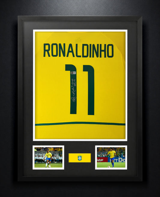 Ronaldinho Signed Brazil Jersey Framed Beckett COA - Photo of frame