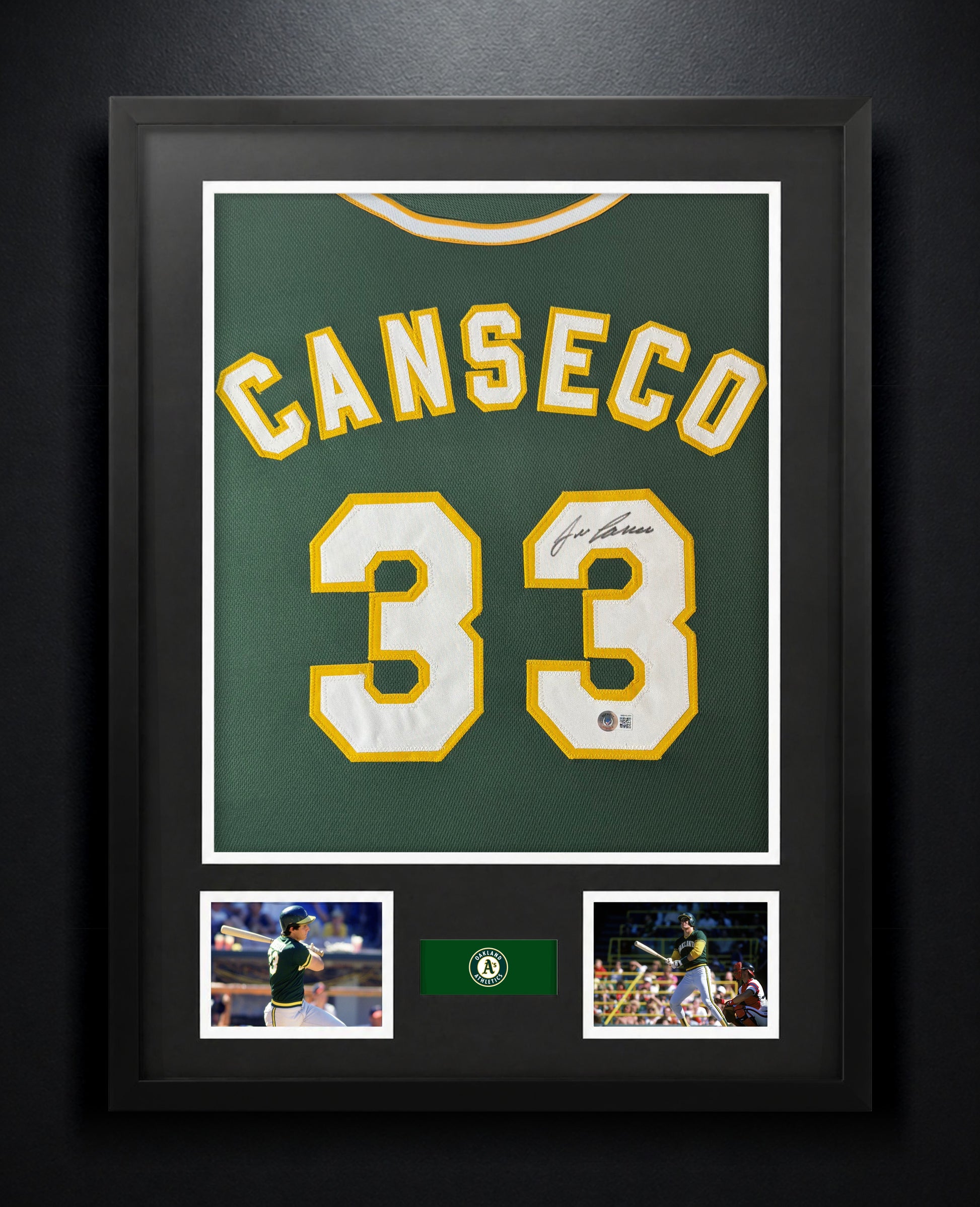 Jose Canseco Signed Oakland Athletics Jersey Framed Beckett COA - Photo of frame