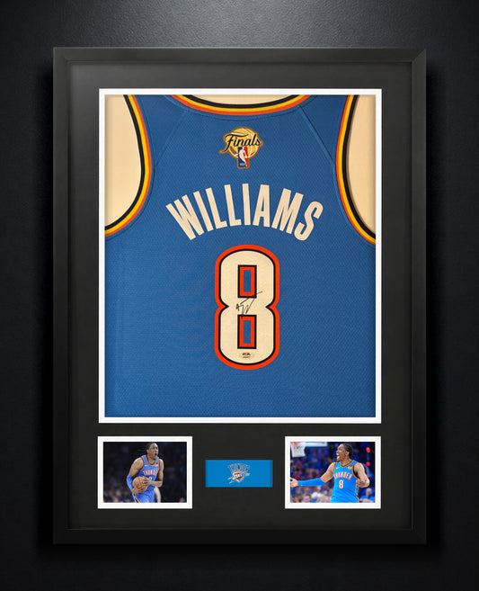Jalen Williams Signed Oklahoma City Thunder Nike Jersey Framed PSA COA - Photo of frame