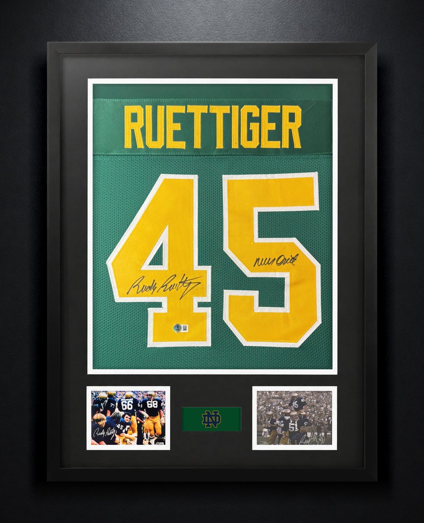 Rudy Ruettiger Signed Notre Dame Fighting Irish Jersey Framed Beckett COA INSCRIBED - Photo of frame