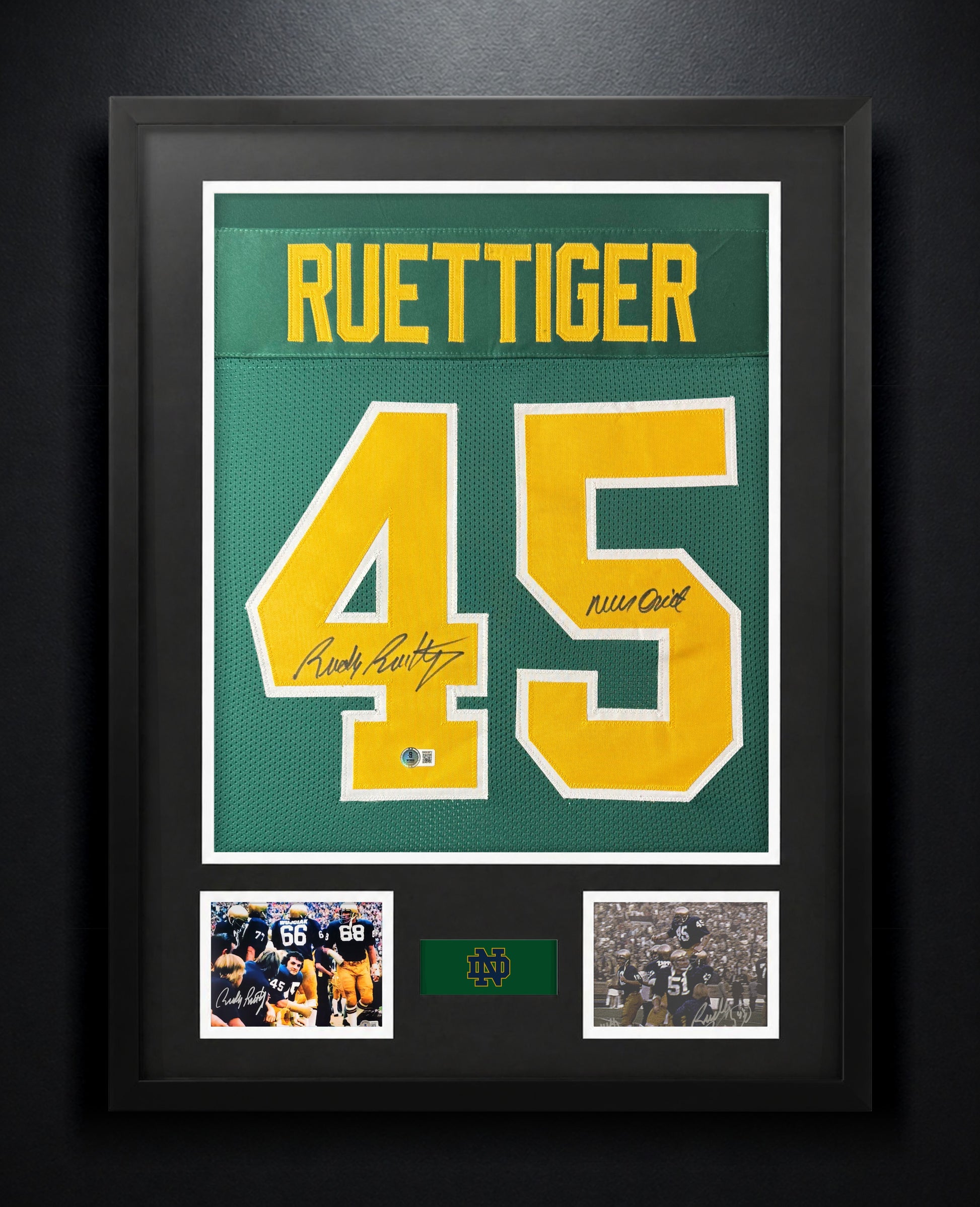 Rudy Ruettiger Signed Notre Dame Fighting Irish Jersey Framed Beckett COA INSCRIBED - Photo of frame