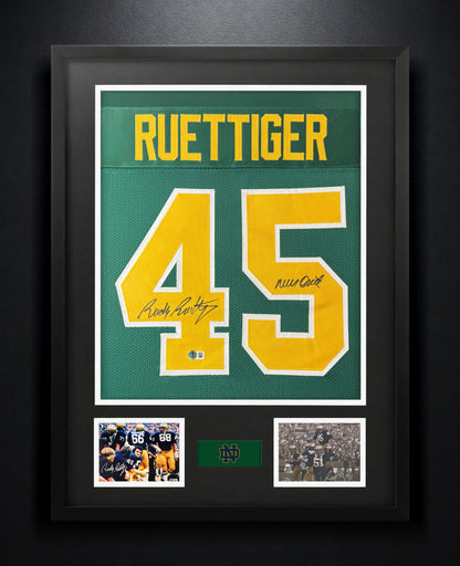 Rudy Ruettiger Signed Notre Dame Fighting Irish Jersey Framed Beckett COA INSCRIBED - Photo of frame