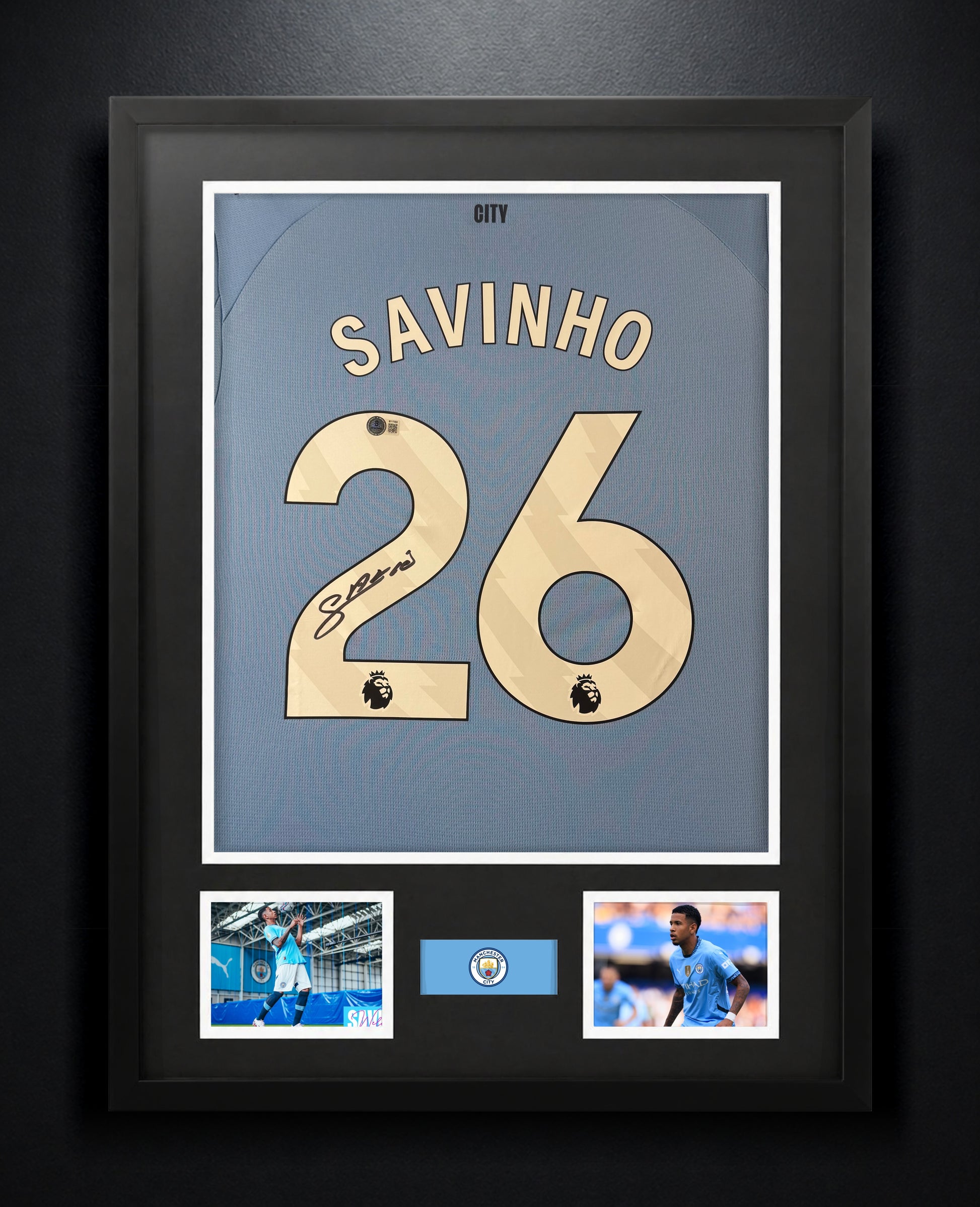 Savinho Signed Manchester City Puma Jersey Framed Beckett COA - Photo of frame