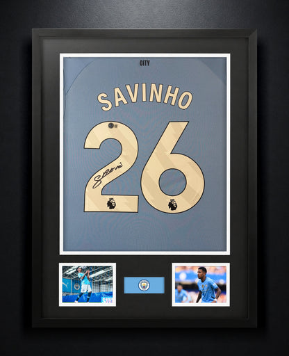 Savinho Signed Manchester City Puma Jersey Framed Beckett COA - Photo of frame