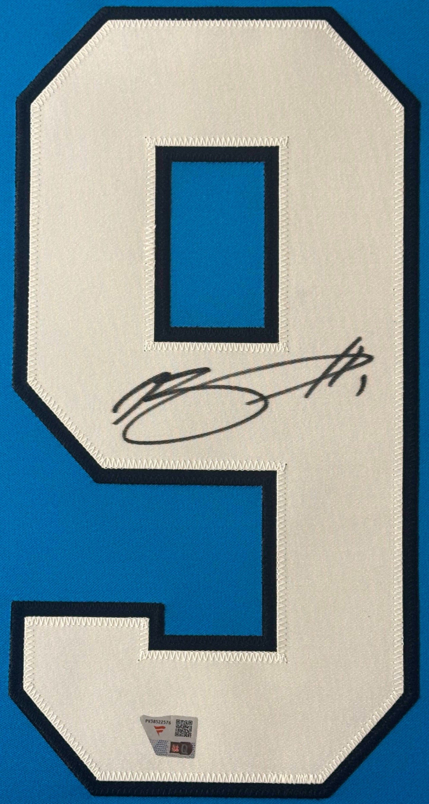 Bryce Young Signed Carolina Panthers Nike Jersey Framed Fanatics COA - Close up of Number