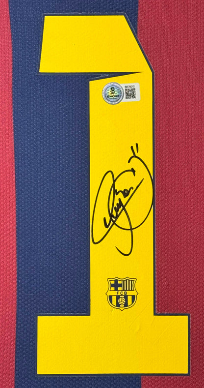 Neymar Signed FC Barcelona Nike Jersey Framed Beckett COA - Close up of Number
